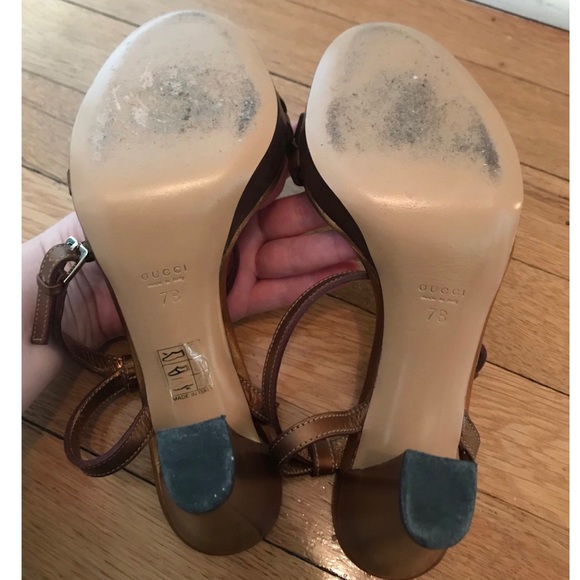 Gucci Gold Leather Braided Platform Sandal - Picture 6 of 8